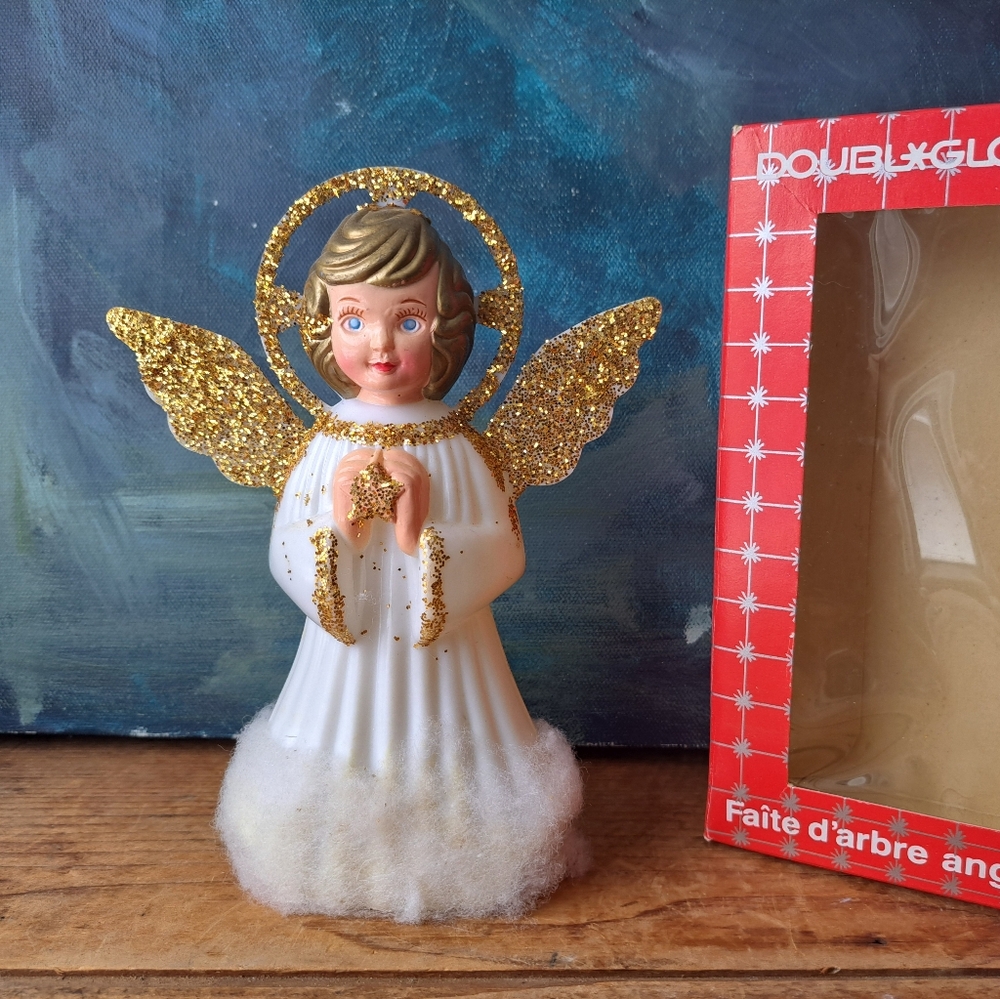 DoubleGlo Angel Tree Topper with Gold Glitter Wings
